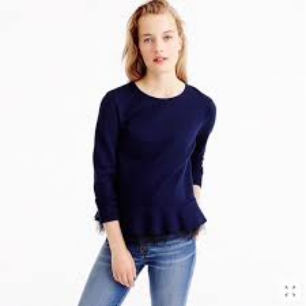J. Crew Navy Tulle Ruffle Sweater